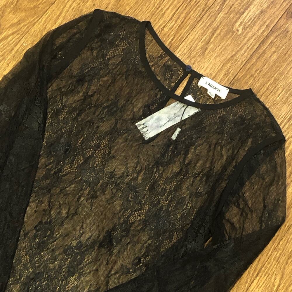 L’Agence Black Haven Floral Lace Sheer Long Sleeve Blouse Size XS